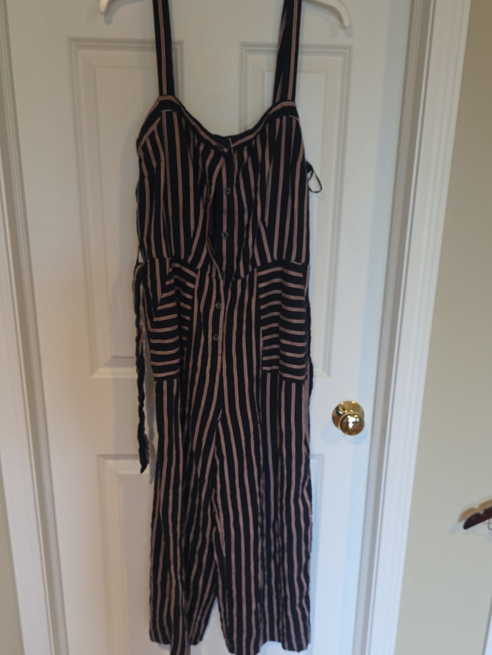 Dex Black and Beige Striped Midi Dress
